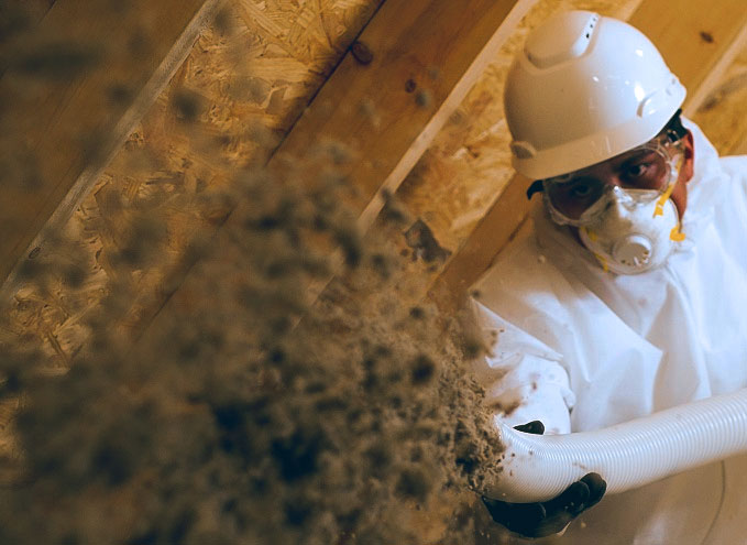 exterminator spraying in attic